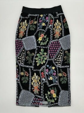 Gracia Ladies Floral Garden Patchwork Black Secretary Pencil Skirt